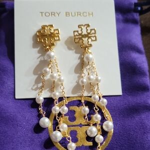 Tory Burch Gold and White Floral Earrings